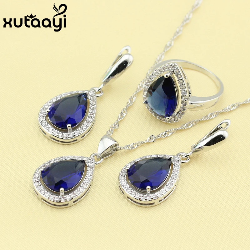 Хит продаж капли воды белый фианит серебряный Свадебный комплект ювелирных