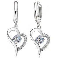 crystal cubic zirconia fine jewellery set 925 sterling silver real pure heart pendant leverback earrings drop accesory