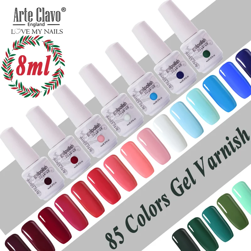 

Arte Clavo Nail Polish Set For Manicure 8ml Colors Gel Lak Semi Permanent Glitter Nails Art UV Hybrid Nail Gel Varnish Top Base
