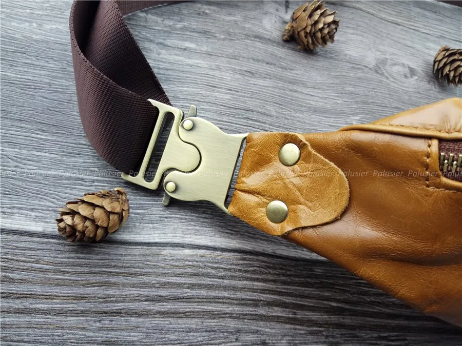 Men Vintage Oil Wax Genuine Leather Waist Bag Brown Cowhide Casual Pack Metal Zipper Clasp Travel Portable Hip Bum Belt Pouch | Багаж и