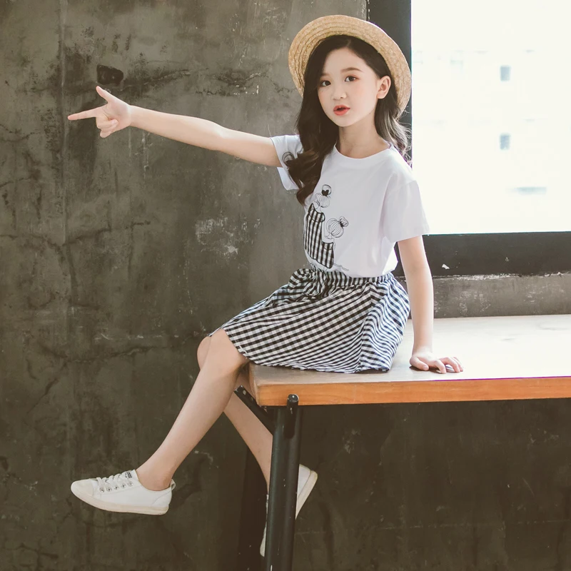 Летний комплект одежды для девочек детская футболка с круглым вырезом и