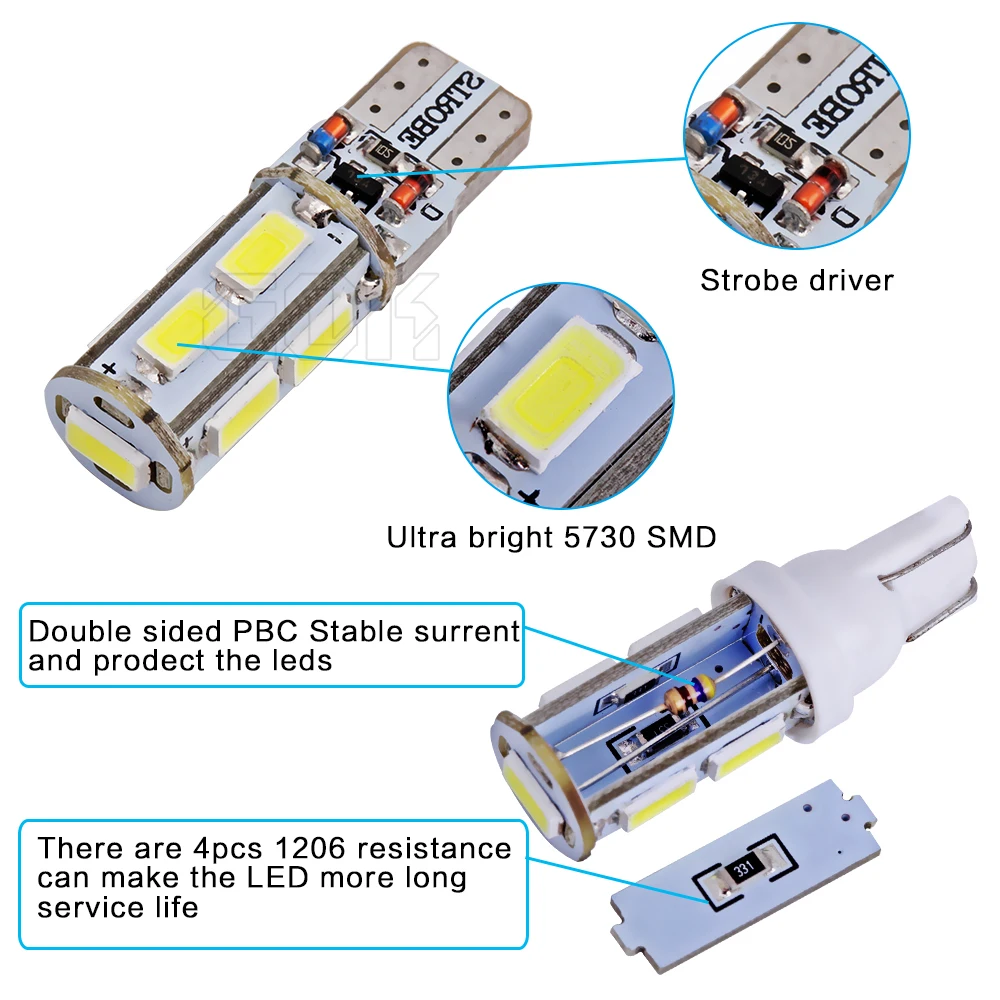 100 шт./лот T10 светодиодная стробоскопическая вспышка ing W5W 9SMD led 5630 5730 t10 9