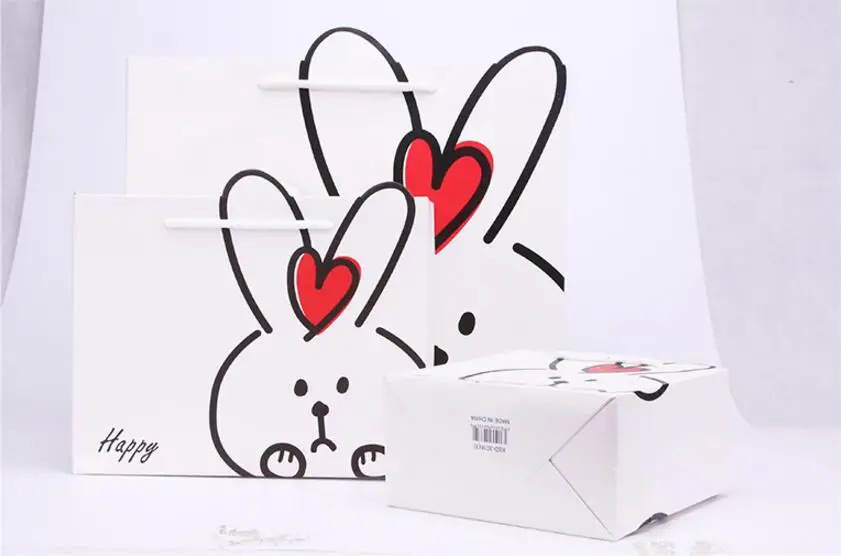 20 упаковка белый розовый милый кролик Подарочная бумажная упаковочная сумка с
