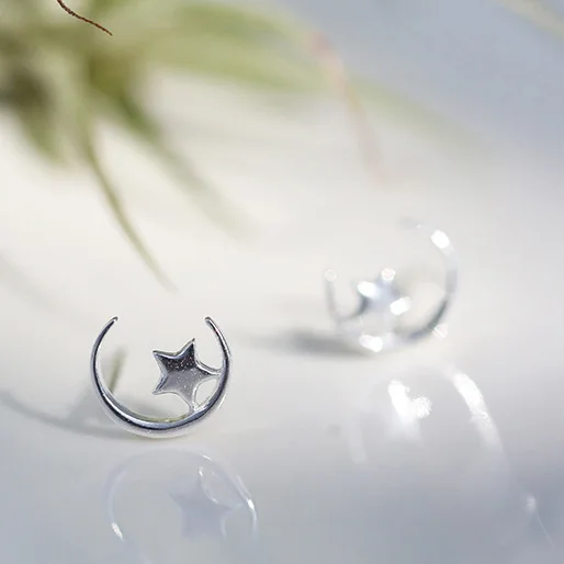 Серьги гвоздики женские гипоаллергенные из серебра 100% пробы|hypoallergenic stud earrings|moon