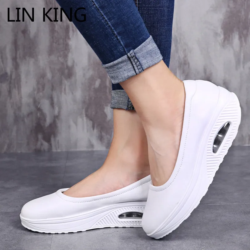 LIN KING/Женская Повседневная офисная обувь сезон весна осень на танкетке с низким