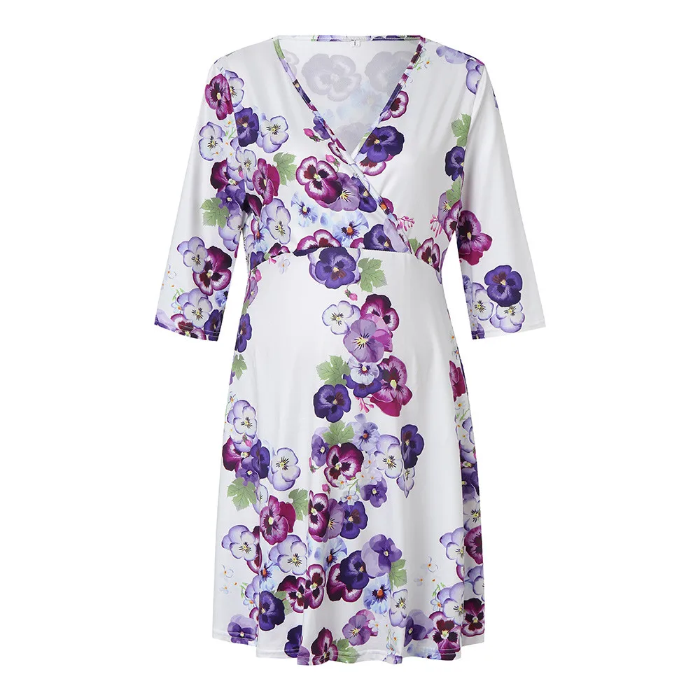 2019 Женская одежда платье для беременных ropa de mujer с цветочным принтом миди