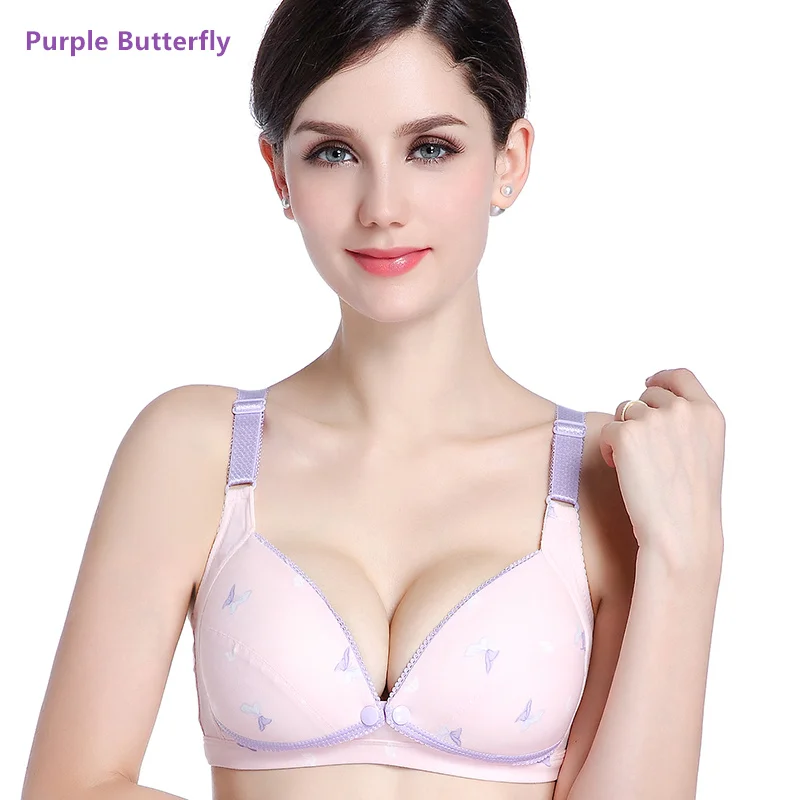 Purple butterfly Хлопок застежка спереди для беременных Бюстгальтер для кормления для беременных и матерей после родов бюстгальтеры для кормления грудью для Для женщин Беременность кормления бюстгальтер, нижнее белье - Цвет: Purple butterfly