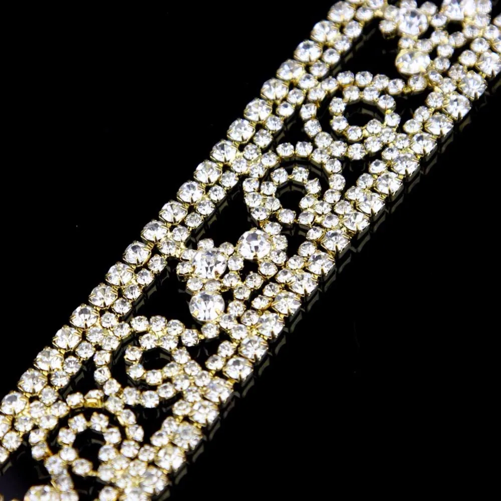 1 ярд Великолепный золотой Диамант Свадебная Аппликация отделка украшенный