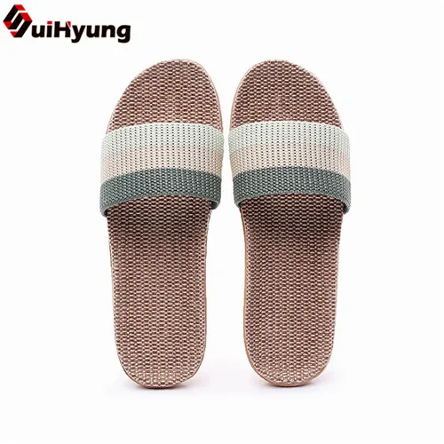 Зеленый Suihyung/летние льняные тапочки размера плюс 35-45; женская домашняя обувь; Вьетнамки для влюбленных; повседневные льняные шлепанцы; Мужские дышащие сандалии - Цвет: Зеленый