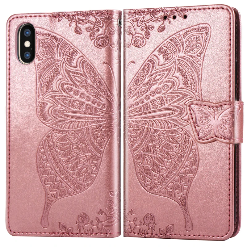 Роскошный чехол-бумажник с объемным цветком для iPhone 11 Pro Max X XR XS Max чехол-бабочка чехол s для iPhone 6 6s 7 8 plus 10 11 Pro max чехол