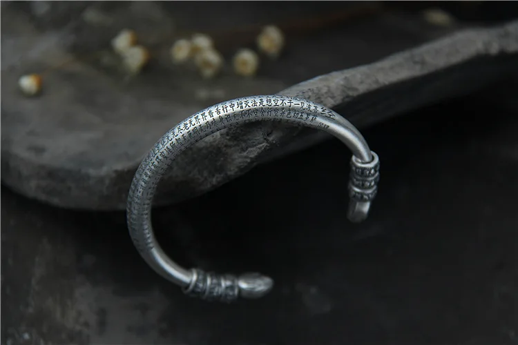 Браслет из тайского серебра S999 в стиле ретро с надписью Six Words|bangles fashion|bangles openbangles