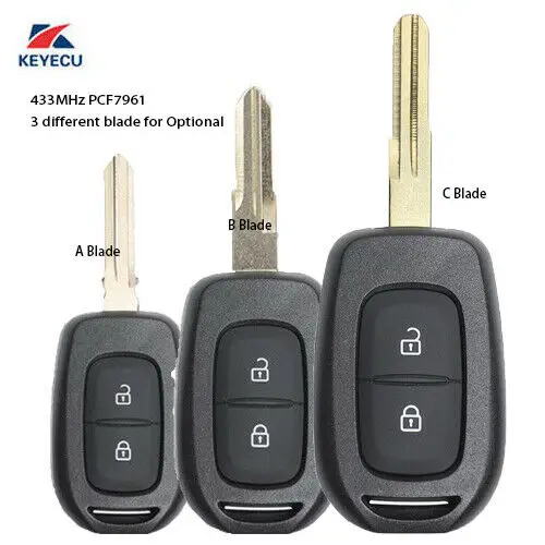 Ключ автомобильный KEYECU 2 кнопки 433 МГц с чипом PCF7961M HITAG AES для Renault Sandero Dacia Logan лодgy