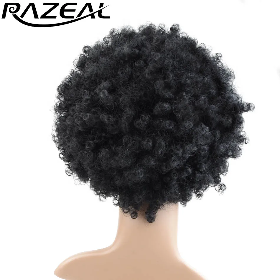 Razeal 2 дюймов 100 г синтетические Короткие странный вьющиеся черный цвет афро парик пушистые парики волос высокого Температура волокно