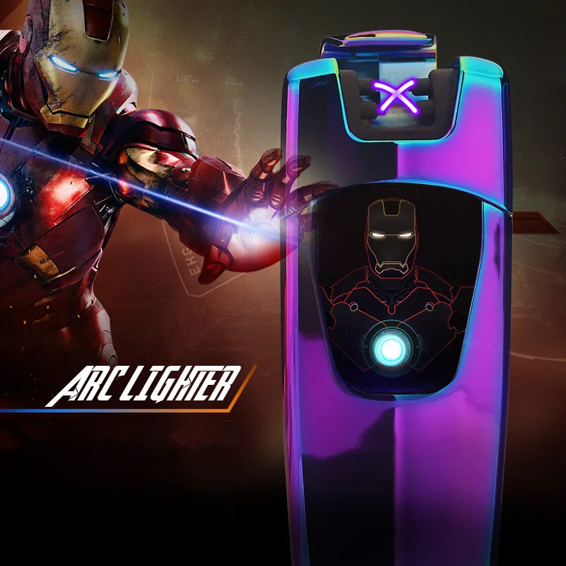 Роскошная электрическая зажигалка iron man с двойной дугой, USB перезаряжаемая Зажигалка для сигарет, плазменная дуговая Зажигалка для сигар, гаджеты для мужчин, подарки