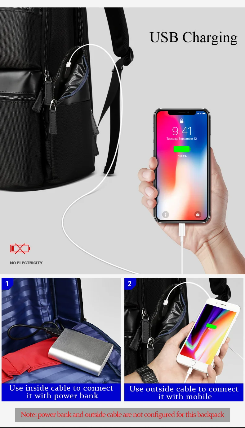 BOPAI рюкзак с защитой от кражи, зарядка через usb, дорожная сумка для ноутбука, сумка из коровьей кожи для 15,6 дюймов, Большой Вместительный бизнес-рюкзак, водонепроницаемый