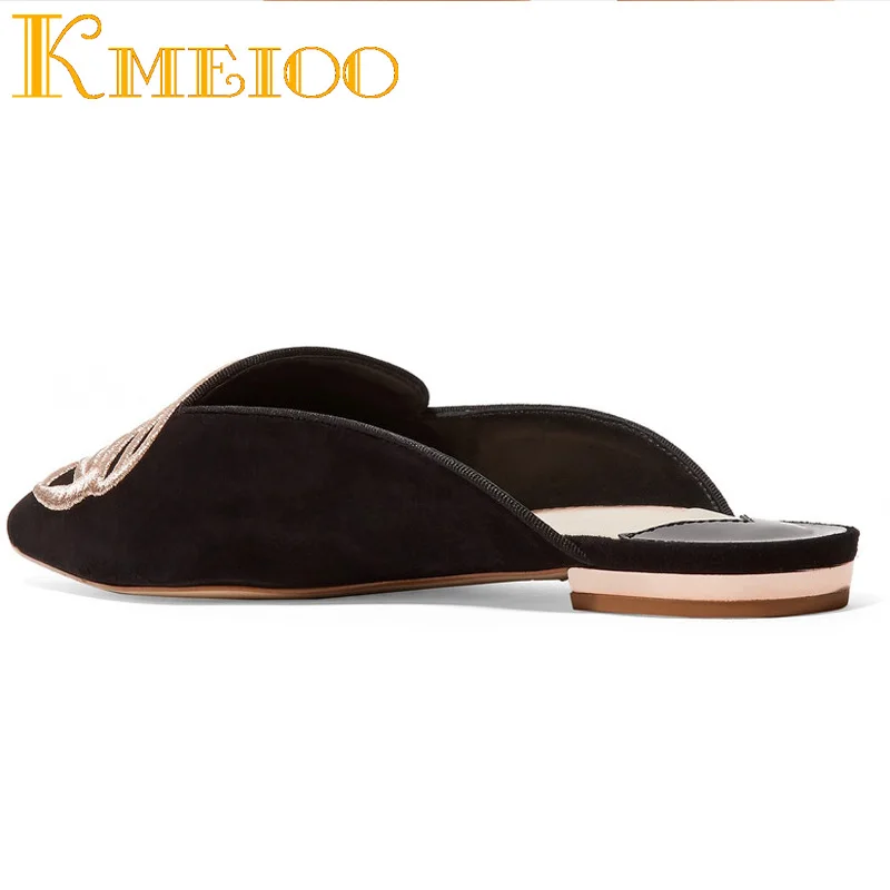 Kmeioo 2018 Лидер продаж модная дамская обувь с вышивкой Шлёпанцы острый носок