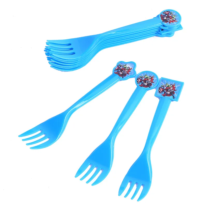 Fork X10 Мстители тема Мультфильм партия набор шар посуда тарелка салфетки баннер коробка для поздравительных открыток ребенок душ вечерние украшения - Цвет: Fork X10