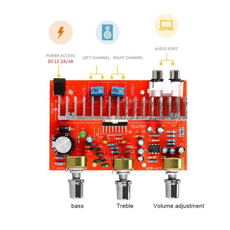 DC 12V TDA7377 аудио усилитель мощности стерео 2 0 ch 40w + RCA тройной бас регулируемый |