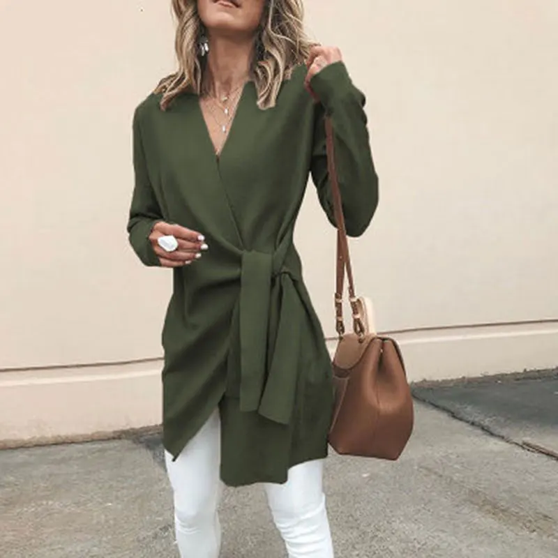 Female slim Jacket 2019 Spring Coats Women Outwear Sexy V Neck Lace-up Ssolid Casual Overcoats | Женская одежда