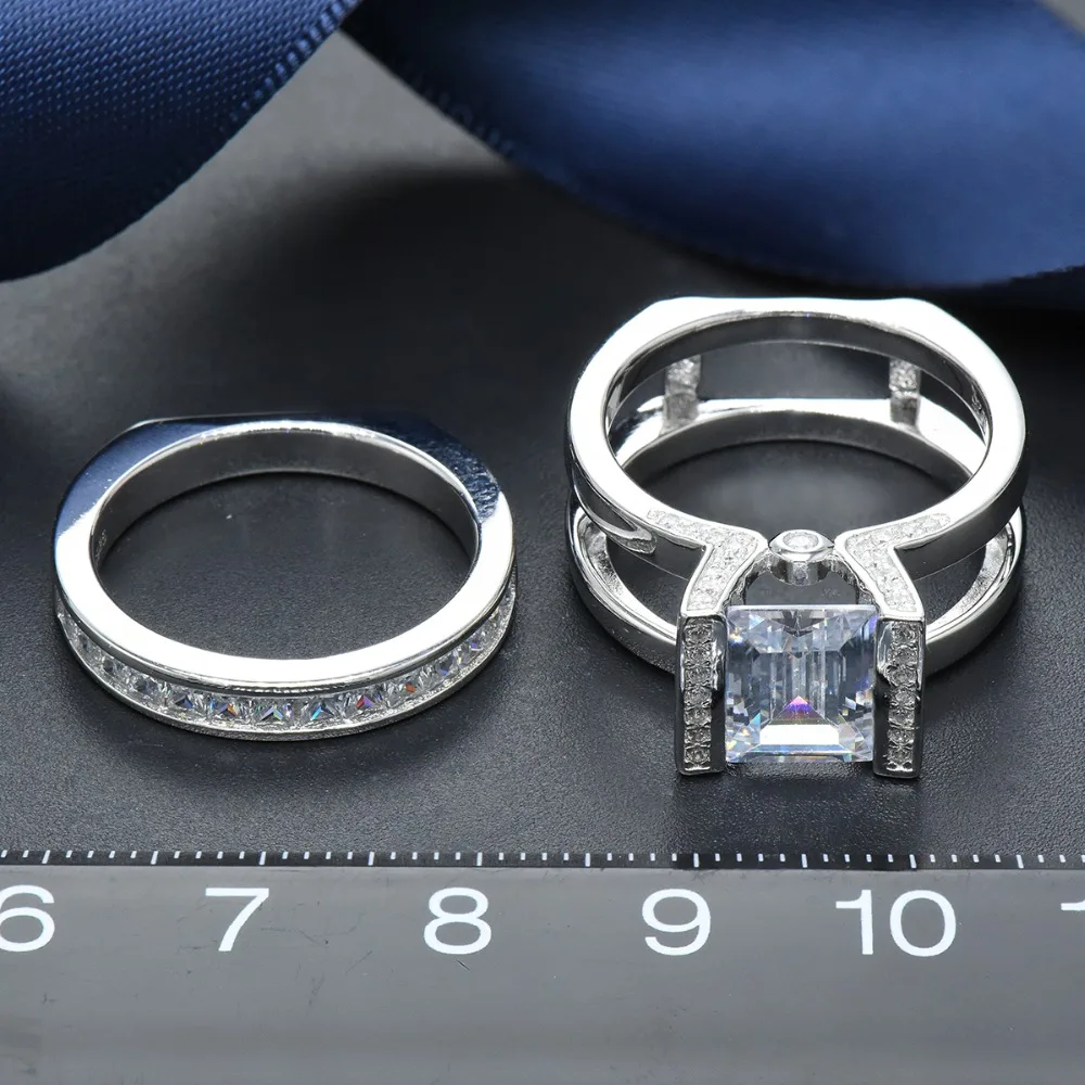 Hutang Роскошные 6.81ct 2 шт. Твердые 925 пробы серебро обручальное кольцо наборы Кубического Циркония Обручальное кольцо подарок ювелирные изделия для женщин
