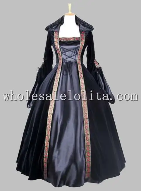 Черный вельветовый в готическом стиле и шелкоподобный костюм ведьмы на