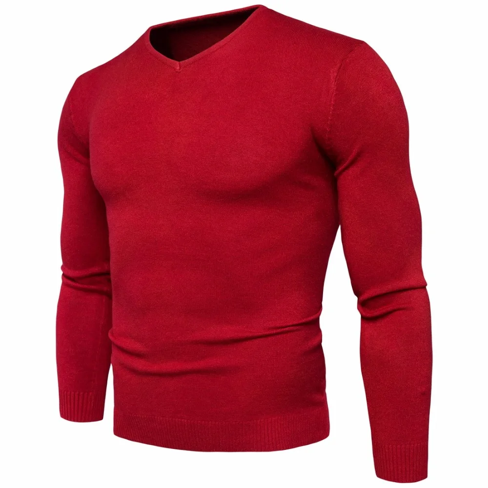 

Spring Autumn Fashion Slim Fit Solid Knitted Long-sleeved Pullovers Sweater Men Tops Men's Cotton V-neck Sweater Plus Size M-2XL