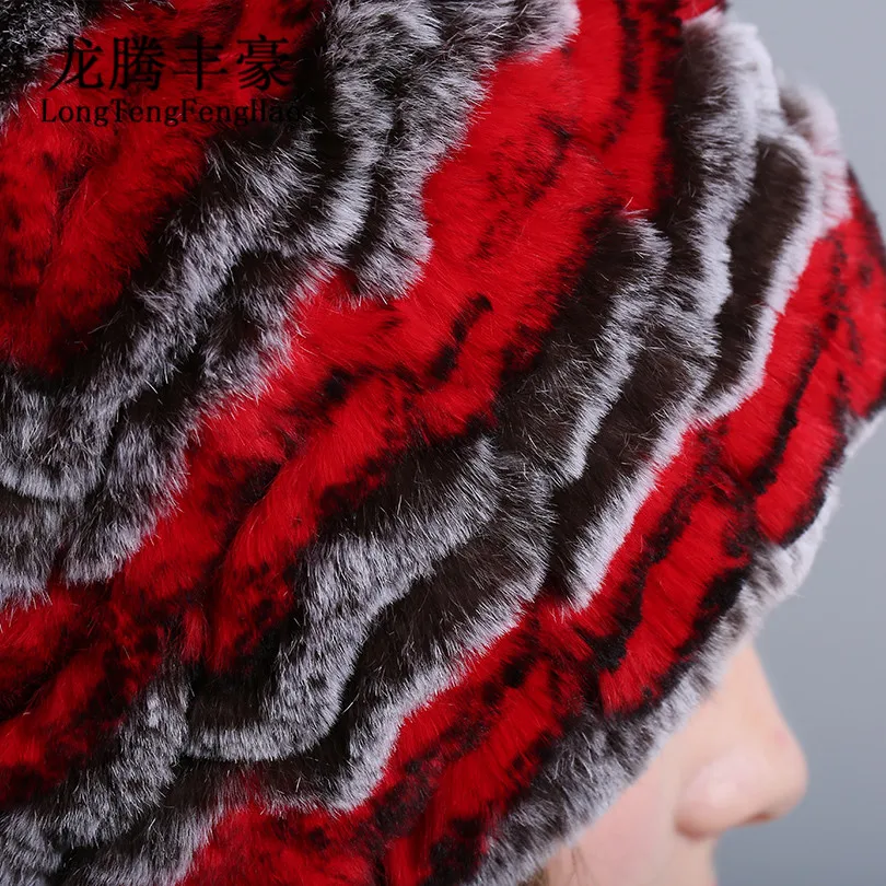 

Russian fur hat with 3 ball 100% Natural Genuine fur caps elastic Rabbit fur Knitting wool beanies female caps for women beanies