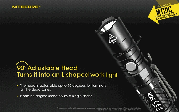 NITECORE MT21C многофункциональный фонарик 90 градусов регулируемый CREE XP-L HD V6 max 1000 люмен расстояние луча 184 м факел