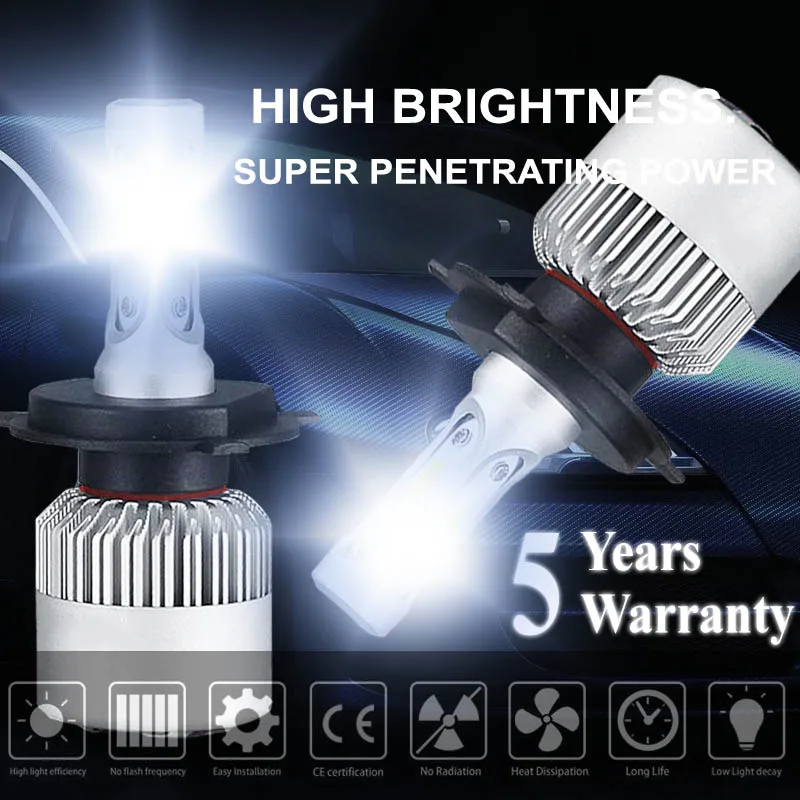 Autech H4 HB2 9003 светодиодный фары лампы Conversion Kit 72 W для 8000Lm 6000 K дальнего ближнего света