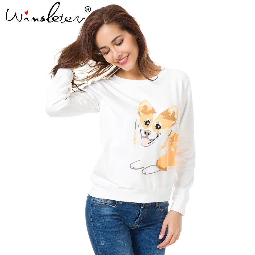Новинка 2019 толстовка с капюшоном и принтом корги Женская милая топы для больших