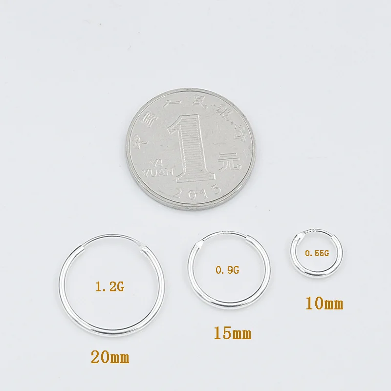 Круглые серьги-кольца, Настоящее серебро, 925 пробы, 10, 15, 20, 30, 40, 50 мм, для мужчин, женские модные круглые серьги, толщина 1,5 мм