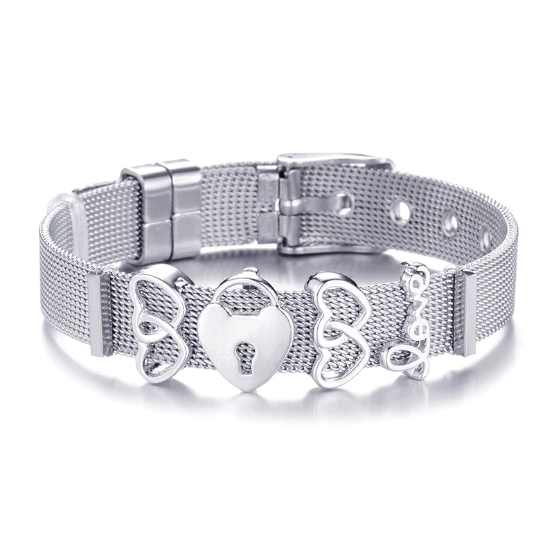 Hot Sale Various Stainless Steel Woman Men Brand Bracelet Mesh Set Crystal Love Heart Anchor Charms For Lovers Gifts | Украшения и