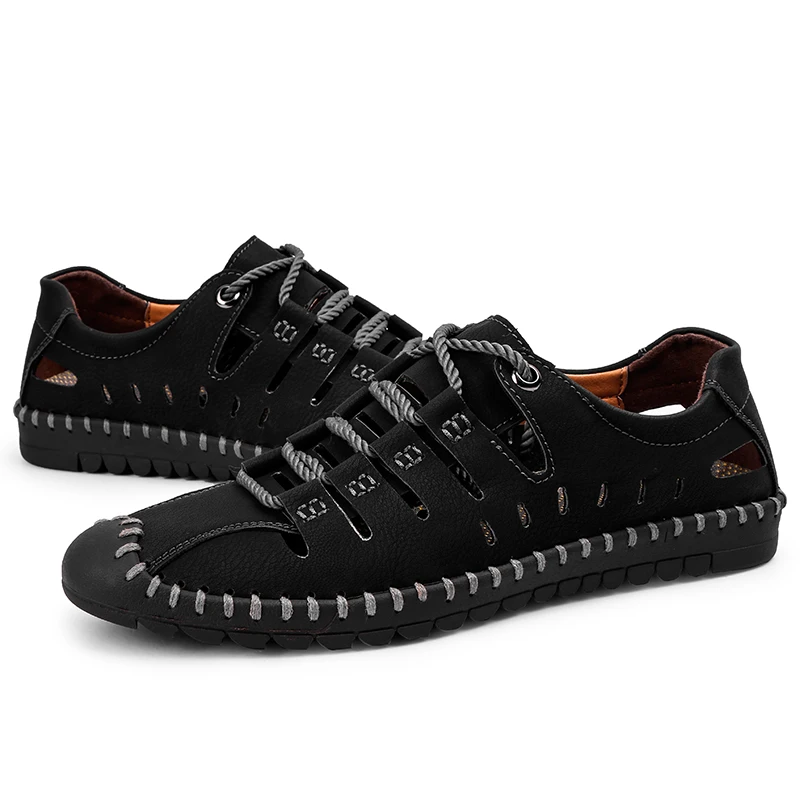 

YEINSHAARS Big Size 38-48 Summer Men Shoes Handmade Soft Breathable Shoes Men Leather Comfortable Leather Shoes High Quality