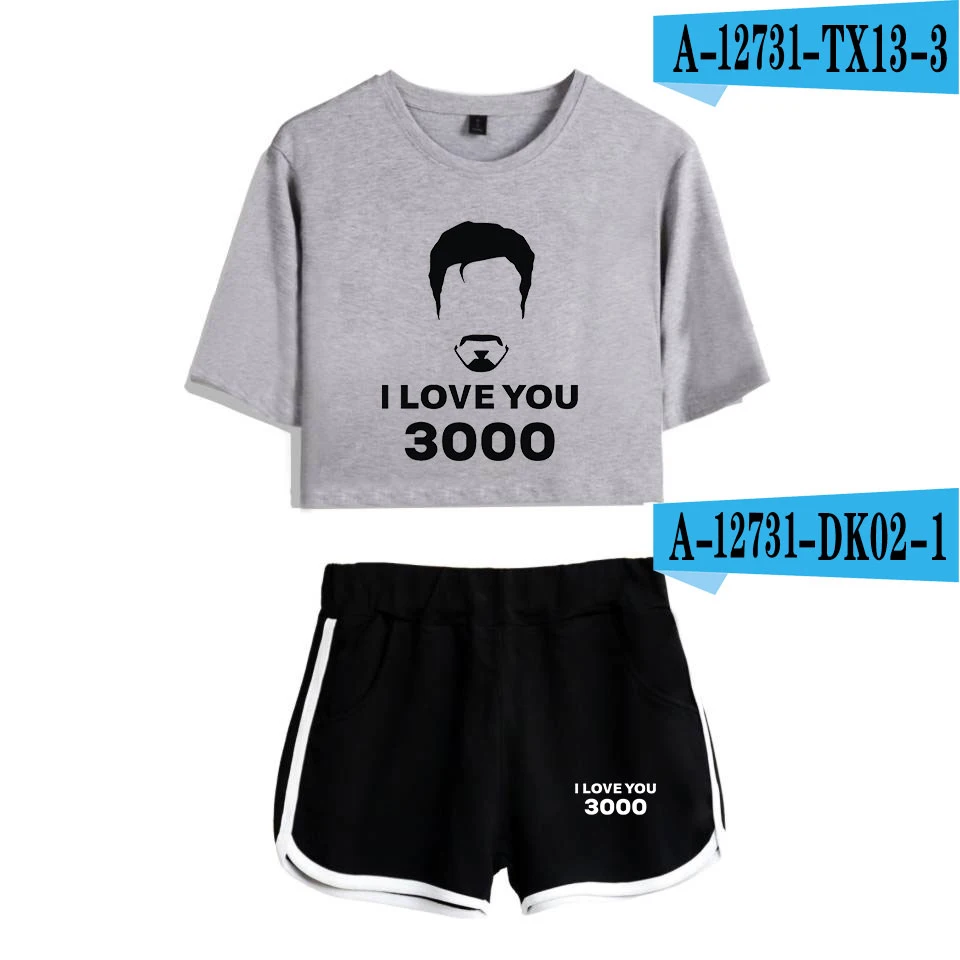 I Love You 3000, комплект из двух предметов, женские летние футболки в стиле Харадзюку, укороченный топ, сексуальный спортивный топ для фитнеса,, 2 шт., Endgame - Цвет: Серебристый
