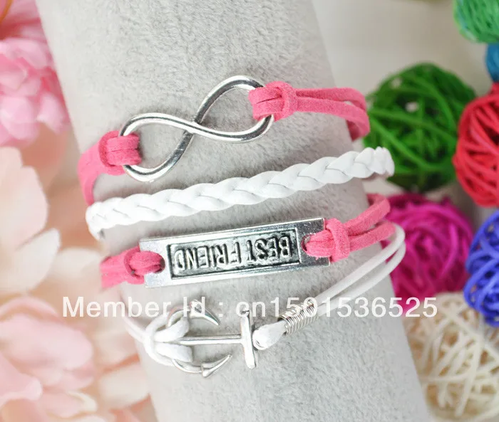 Free Shipping!12pcs/lot!Knitted Leather Sideways Anchor Best Friend Charm Bracelet Custom Antique Bronze Infinity Jewelry K-138 | Украшения