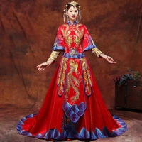 bride cheongsam dresses chinese ceremony wedding evening dress clothing embroidery phoenix party qipao traditional style costume