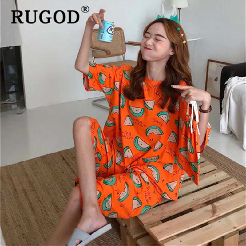 RUGOD новая разноцветная Пижама Женская Корейская шикарная Милая с круглым вырезом