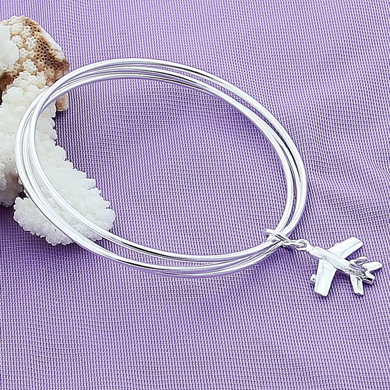 DOTEFFIL 925 Sterling Silver Three Circle Aircraft Bangle Bracelet For Woman Wedding Engagement Fashion Charm Party Jewelryry | Украшения и