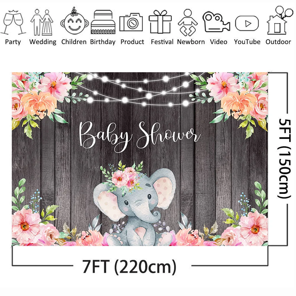 Фон для фотосъемки с изображением слона и детского душа фон деревянного пола