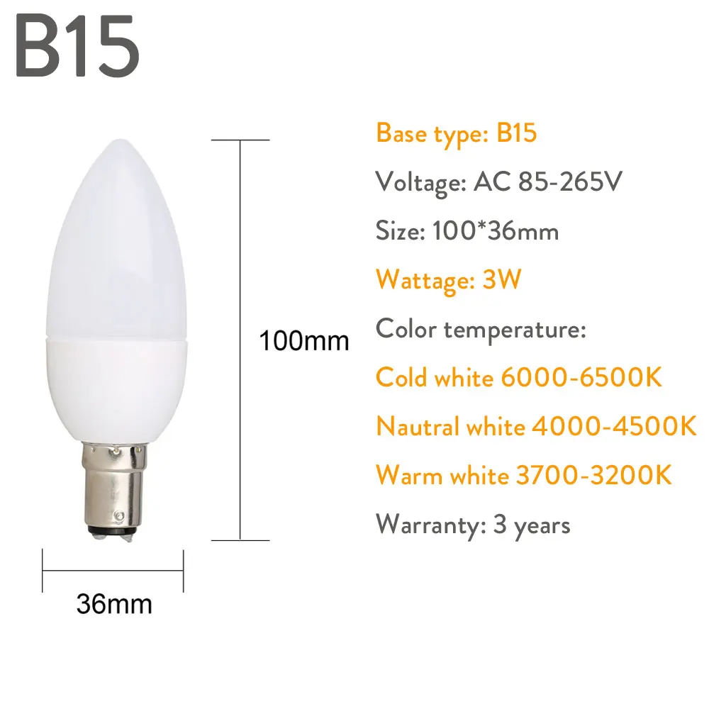 3W Led Candle Bulb E14 E27 E12 B22 B15 110V 220V Save Energy Spotlight Chandlier Crystal Lamp Ampoule Bombillas Home Lights images - 6