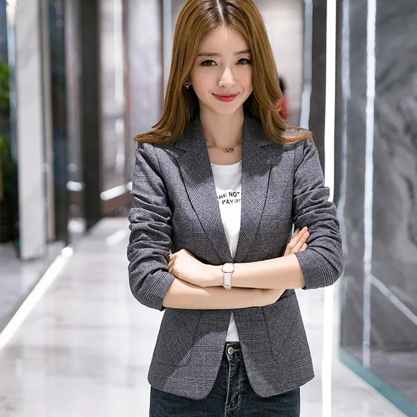 New Blazer Feminino Manga Longa Vadim Style Checked Suit Jacket British Fashion Casual In Autumn And Winter Women Blazer