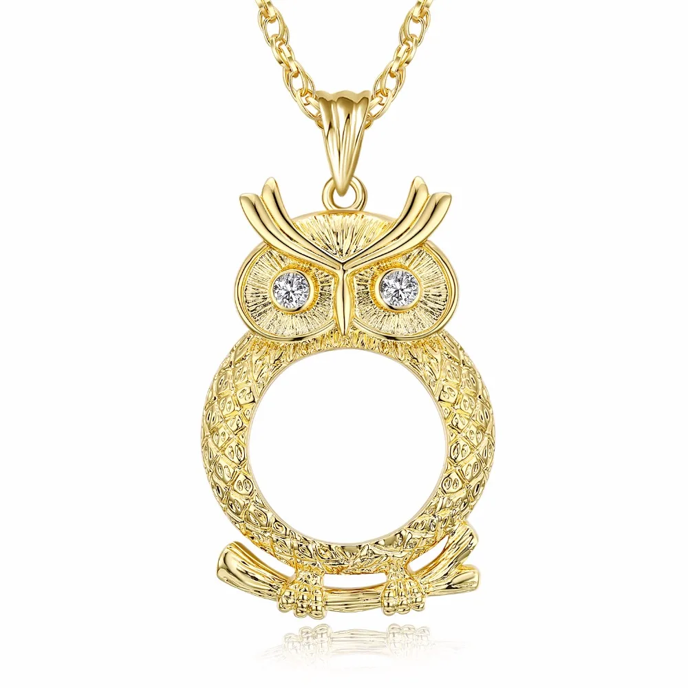 

Band New Fashion Rhodium Color Women Necklace With 2X Magnifying Glass Owl Shape Pendant Daily Reading Purpose