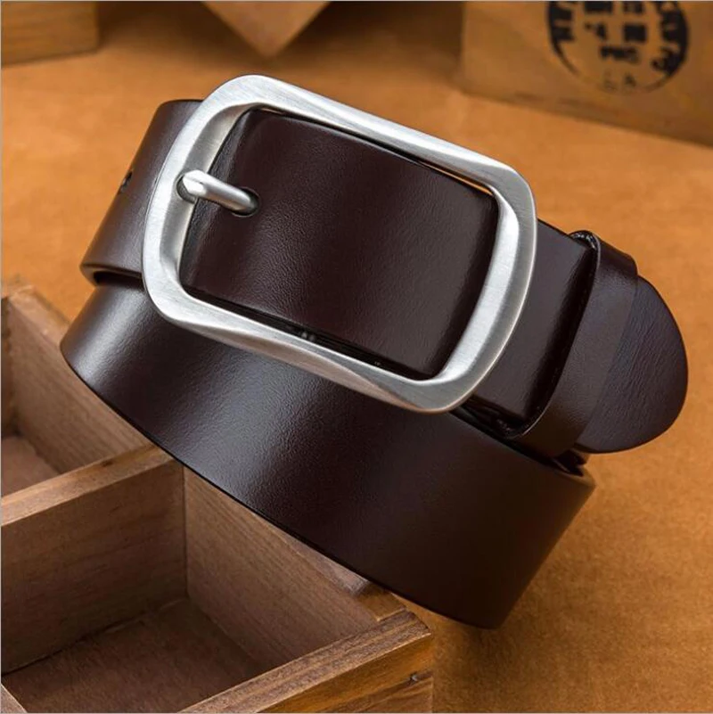 High quality Italy import superior cow Genuine Leather Male Belts black business metal alloy buckle strap belt men for gift 125