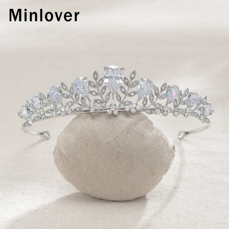 Minlover Роскошные диадемы с фианитами в виде листьев короны цветок горный хрусталь