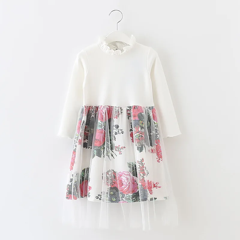 Baby Girls Teens Floral Dress Fall Winter Wedding Party Princess dress Mesh Patchwork Kids Costumes New Year Children Clothing | Детская
