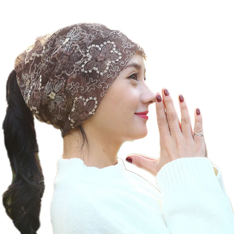 Тонкая секция кружева цветок двойного назначения женский головной убор шарф