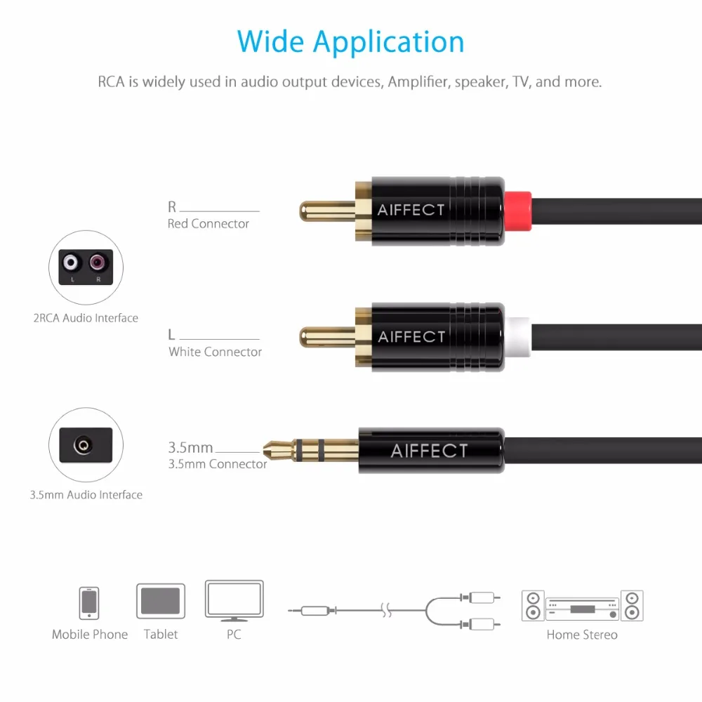 Aiffect Jack 2 RCA штекер 3 5 Мужской Аудио кабель 1 м Aux для эдифер дома Театр DVD VCD iPhone