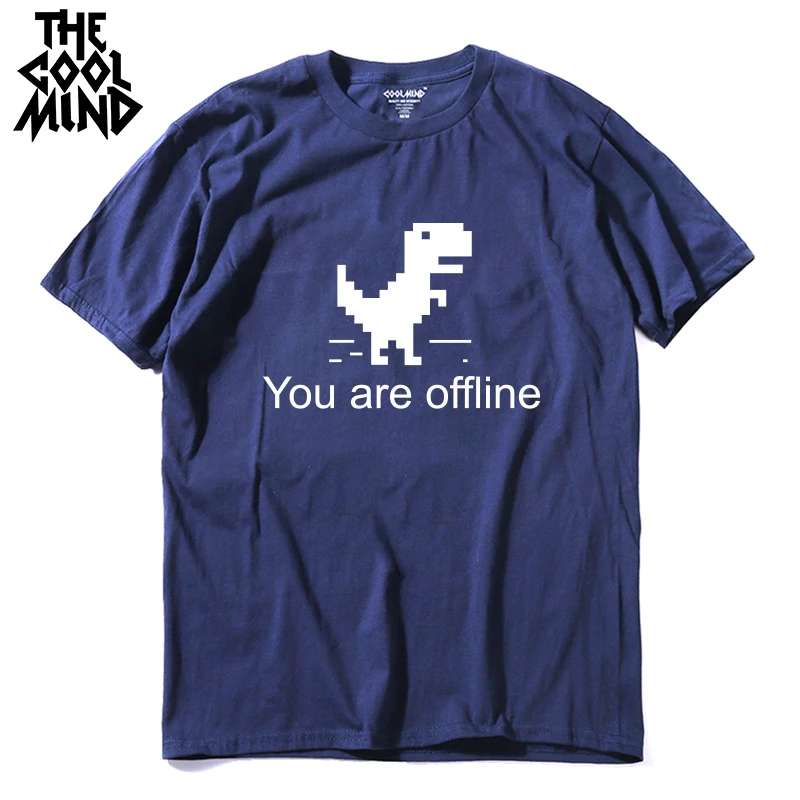 COOLMIND, высокое качество, чистый хлопок, Мужская футболка с принтом "you are off line dino", Повседневная летняя свободная забавная футболка, футболка - Цвет: YA10101A-NAV