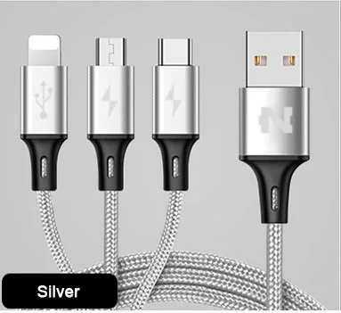 NOHON 3 в 1 type C 8Pin Micro USB кабель для iPhone 7 6 6S Plus iOS 10 9 8 samsung Xiaomi Nokia провод для быстрой зарядки - Цвет: Silver