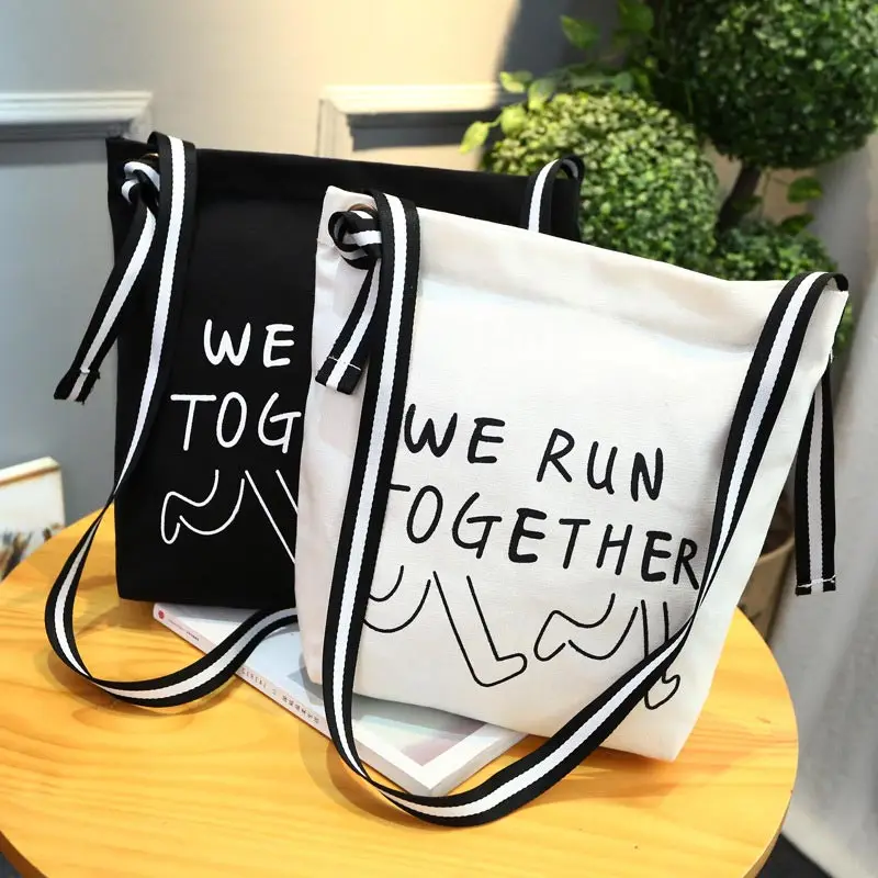 Модная Корейская женская Холщовая Сумка через плечо с буквенным принтом